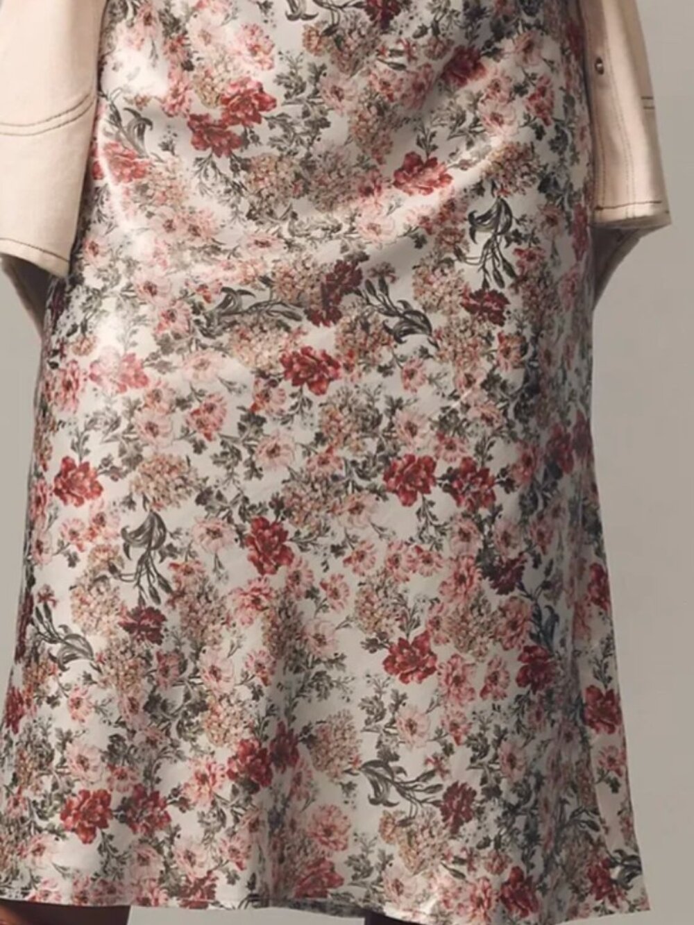 Wayf Floral Satin Midi Skirt in Pink, Cream & Green sz XL New from Anthropologie
